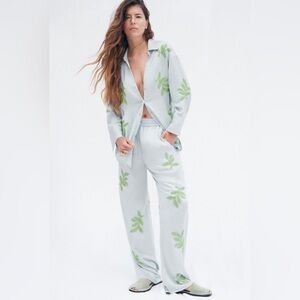 ZARA|Co-Ord leaf embroidered beaded sequin silky satin pants•••Elevated Lounge